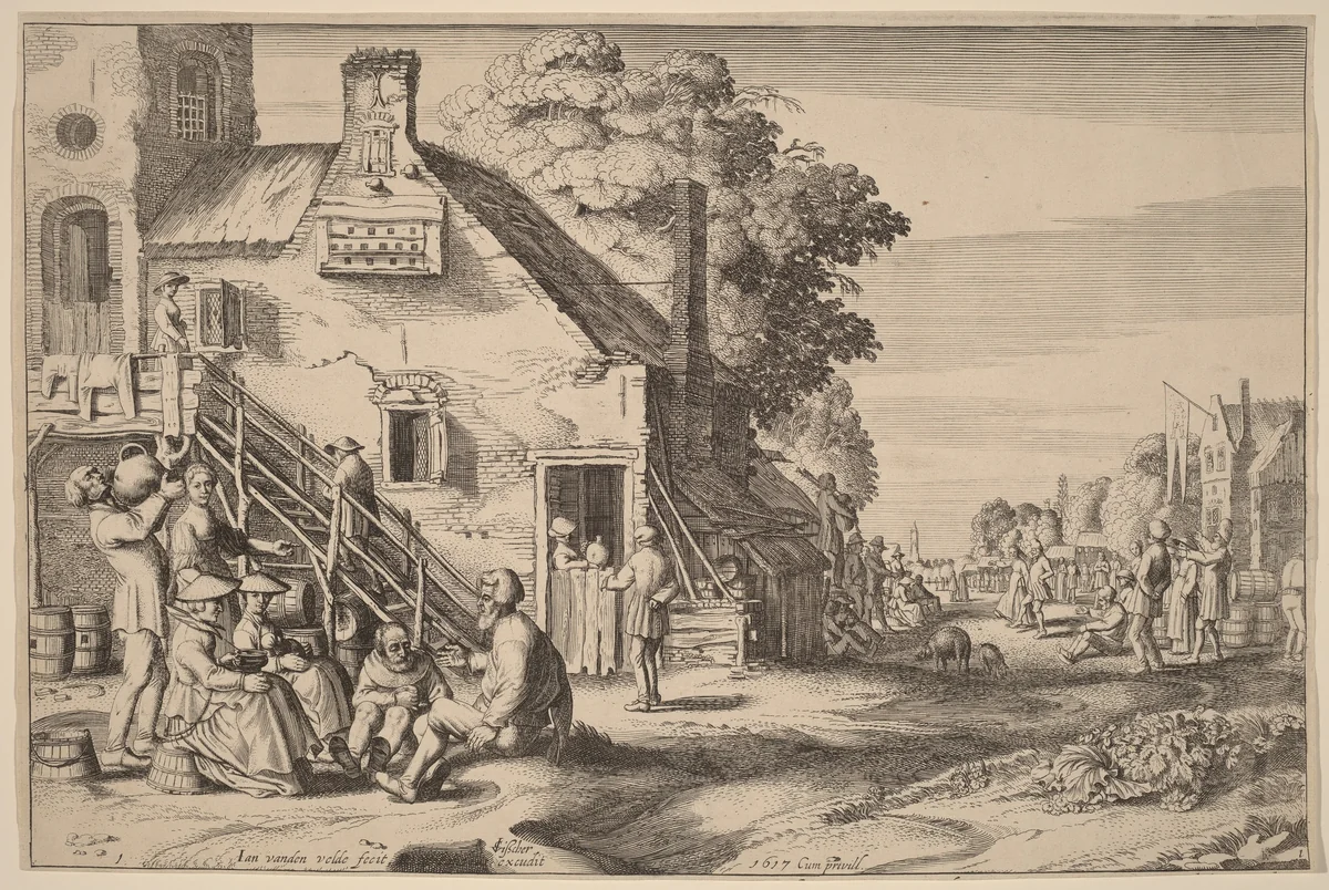 Spring (Village Fair before an Inn) by Jan van de Velde, print, 1617