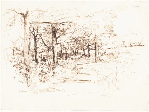 Landscape with a Tree-Lined Lane by Henry Eddowes Keene, drawing, 1858