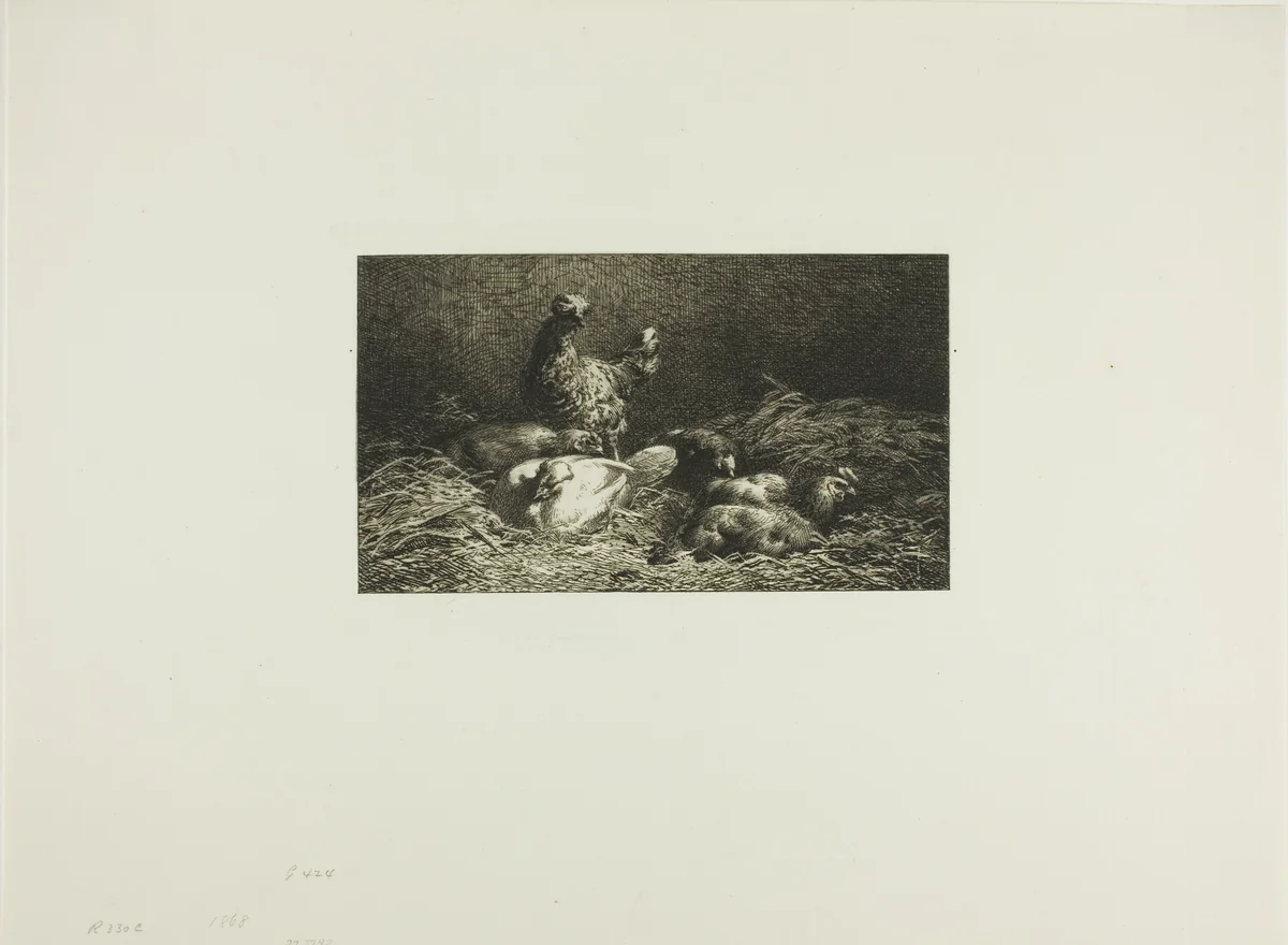 Chickens in Their Roost by Charles-Émile Jacque, print, 1864-1866