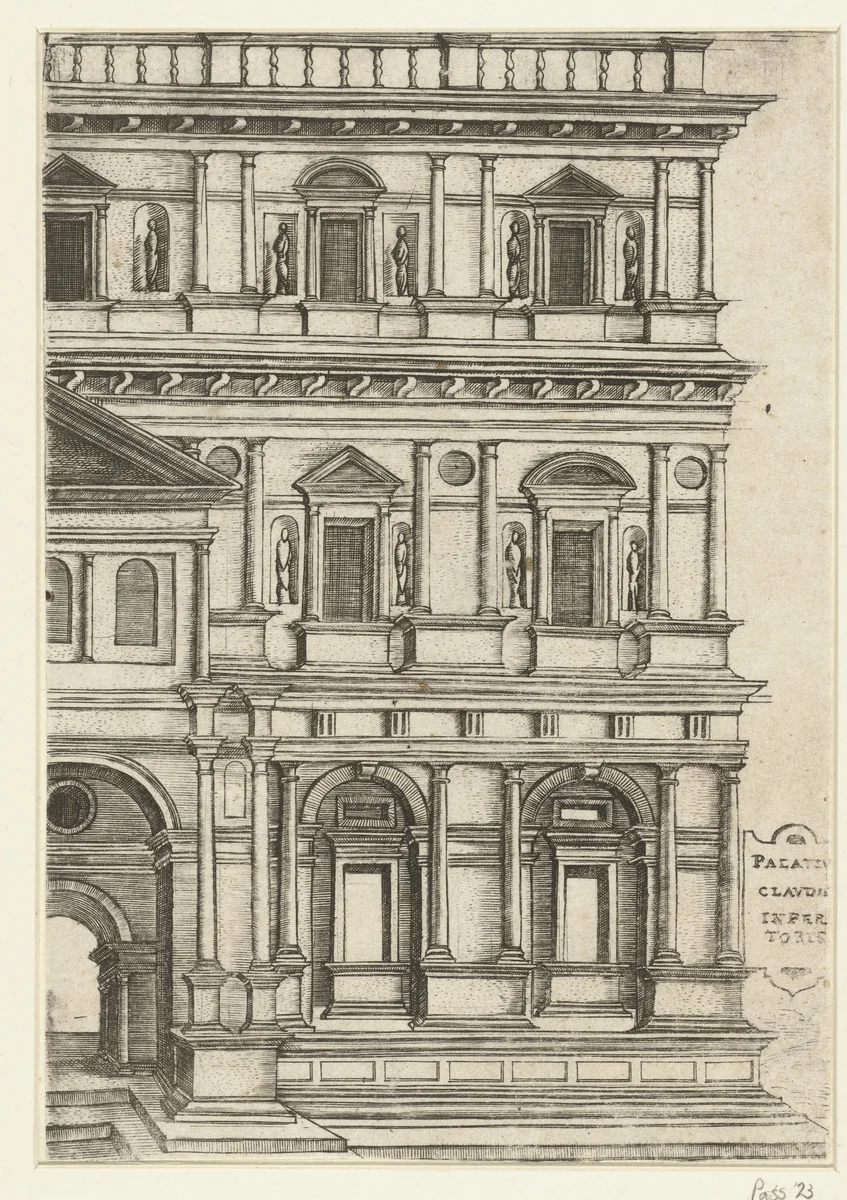Deel van het exterieur van een klassiek paleis by anonymous, print, 1500-1549