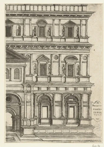 Deel van het exterieur van een klassiek paleis by anonymous, print, 1500-1549