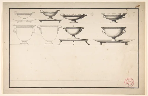 Studies of Eight Silver Pieces by Jean Guillaume Moitte, drawing, 1755-1810