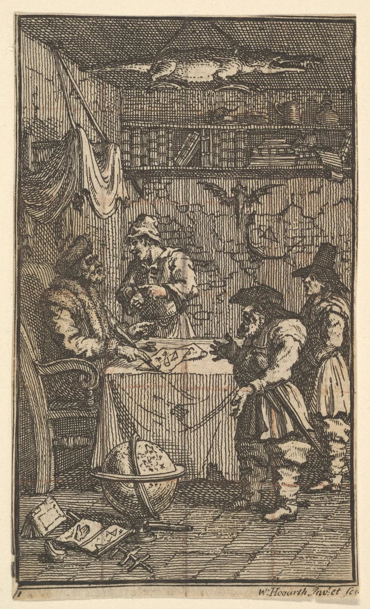 Hudibras Visiting Sidrophel (Seventeen Small Illustrations for Samuel Butler's Hudibras, no. 11) by William Hogarth, print, 1721-1726
