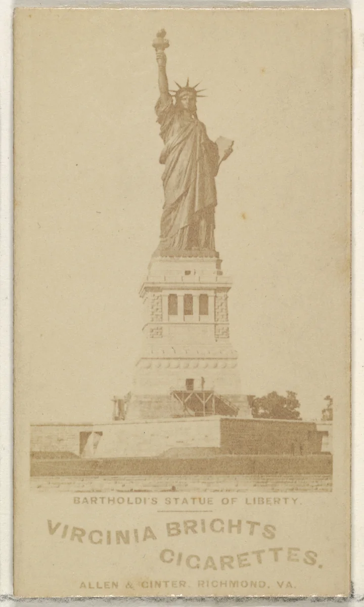 Bartholdi's Statue of Liberty, from the Views series (N53, variation 2) for Virginia Brights Cigarettes by Allen & Ginter, photograph, 1886-1895