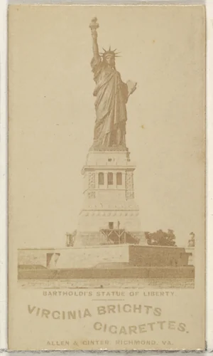 Bartholdi's Statue of Liberty, from the Views series (N53, variation 2) for Virginia Brights Cigarettes by Allen & Ginter, photograph, 1886-1895
