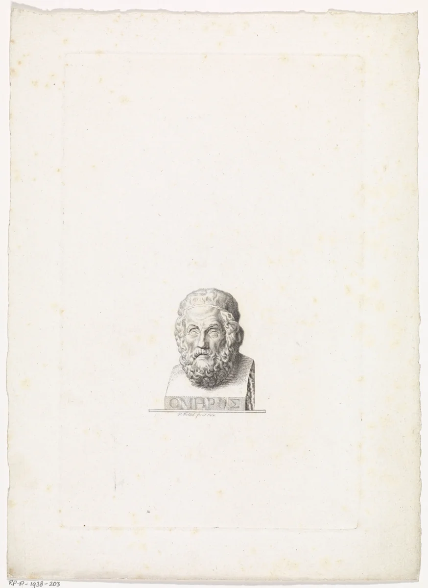Borstbeeld van de Griekse dichter Homerus by P. Mottet, print, 1818