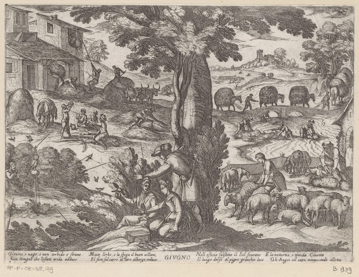 Juni: schapen scheren (kreeft) by Antonio Tempesta, print, 1565-1630