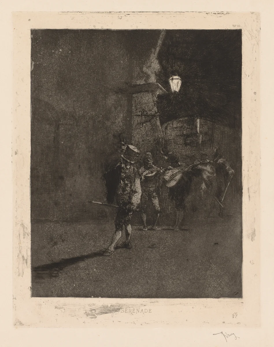Serenade by Mariano Fortuny, print, 1858-1870
