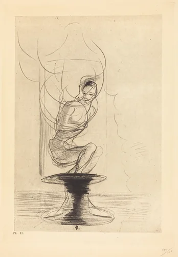 Parfois on trouve un vieux flacon qui se souvient, d'ou jaillit toute vive une ame qui revient (Sometimes one finds an old reminiscing flask, whence issues in full life a returning soul) by Odilon Redon, portfolio, 1890