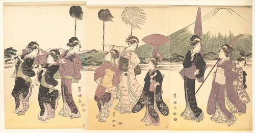 Women Parading in an Imitation of the Cortege of a Daimyo by Utagawa Toyokuni, print, 1787-1807