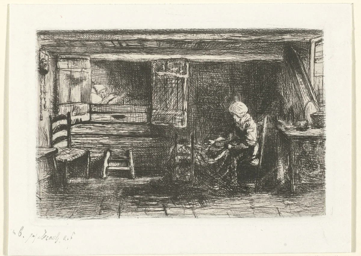 Twee figuren in een interieur by Jozef Israëls, print, 1834-1878