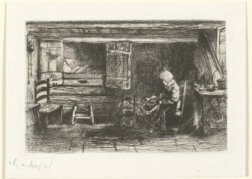 Twee figuren in een interieur by Jozef Israëls, print, 1834-1878