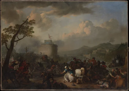 Battle Scene by Johannes Lingelbach, painting, 1671