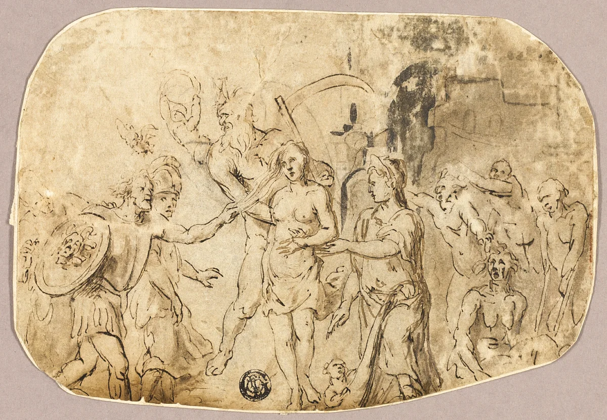 Father Time Taking Maiden from Soldier by Unknown Artist, drawing, 1590-1709