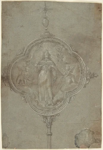 Drawing for a Standard with Christ in Glory Flanked by Putti by anonymous, drawing, 1500-1599