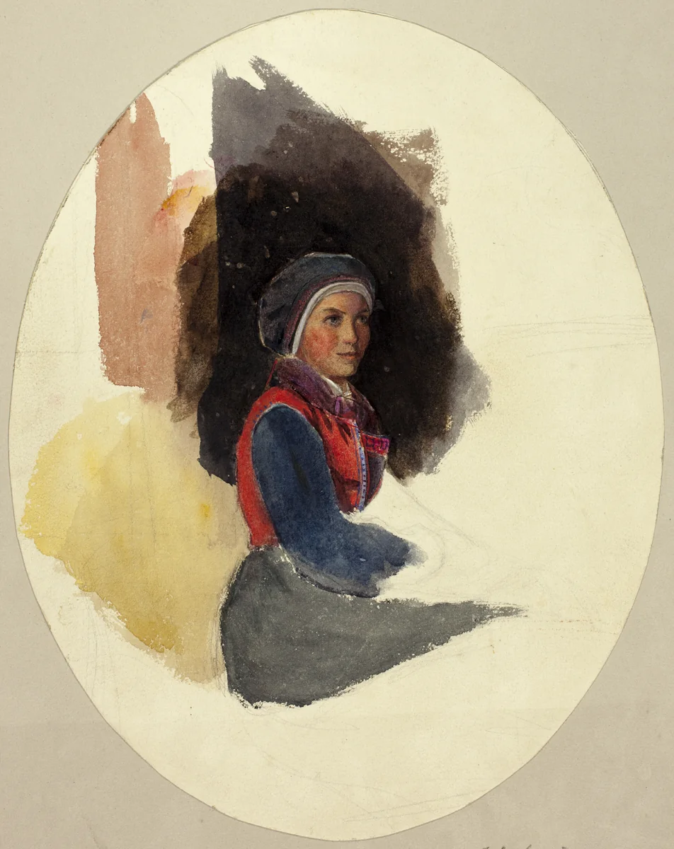 Sketch of Seated Woman in Peasant Costume by John Frederick Lewis, painting, 1825-1876
