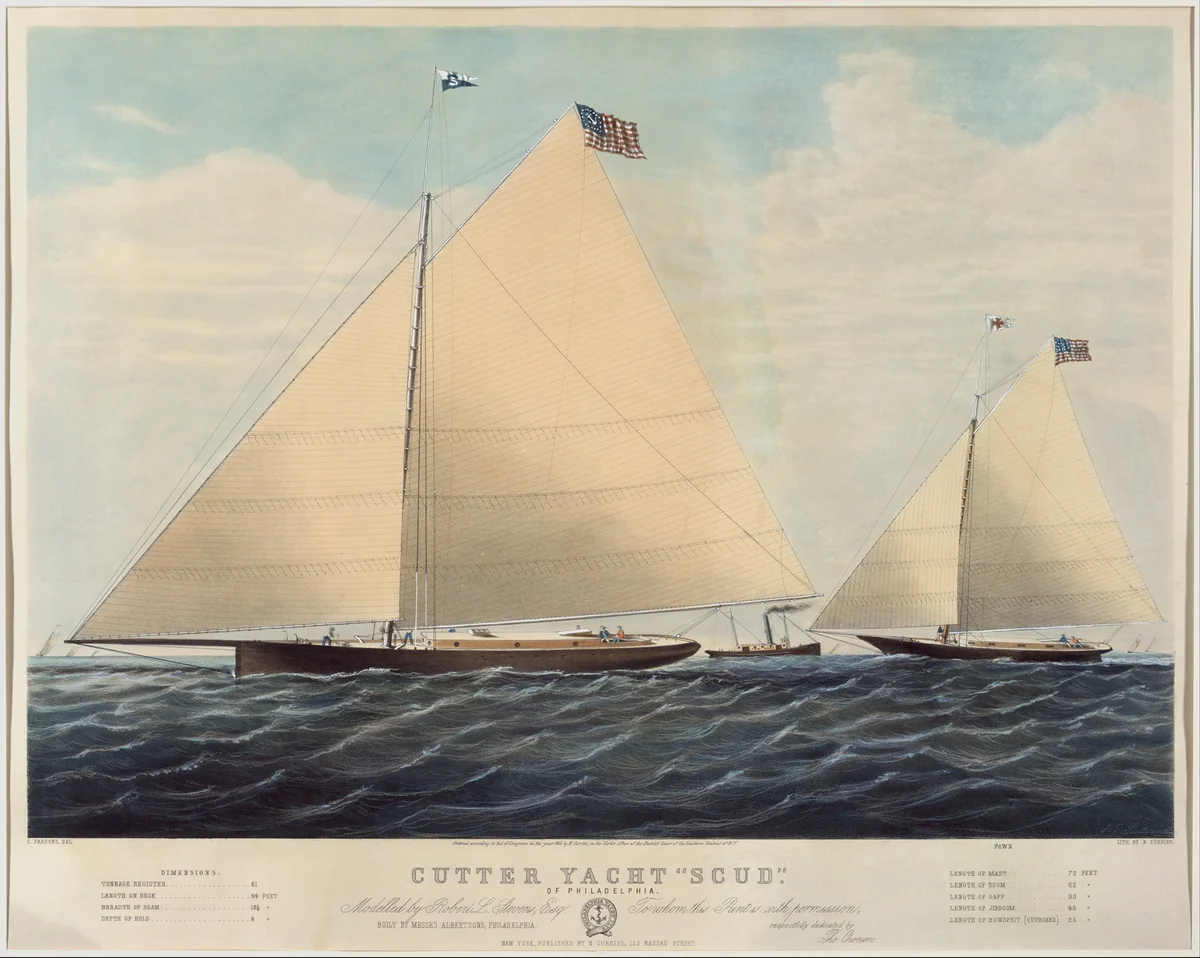 Cutter Yacht "Scud" of Philadelphia – Modelled by Robert L. Stevens, Esq. by Charles Parsons, print, 1855