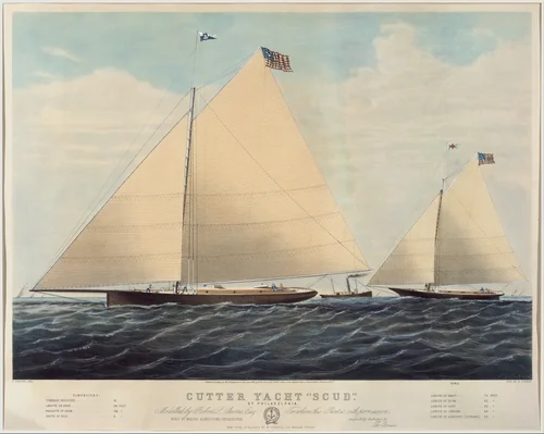 Cutter Yacht "Scud" of Philadelphia – Modelled by Robert L. Stevens, Esq. by Charles Parsons, print, 1855