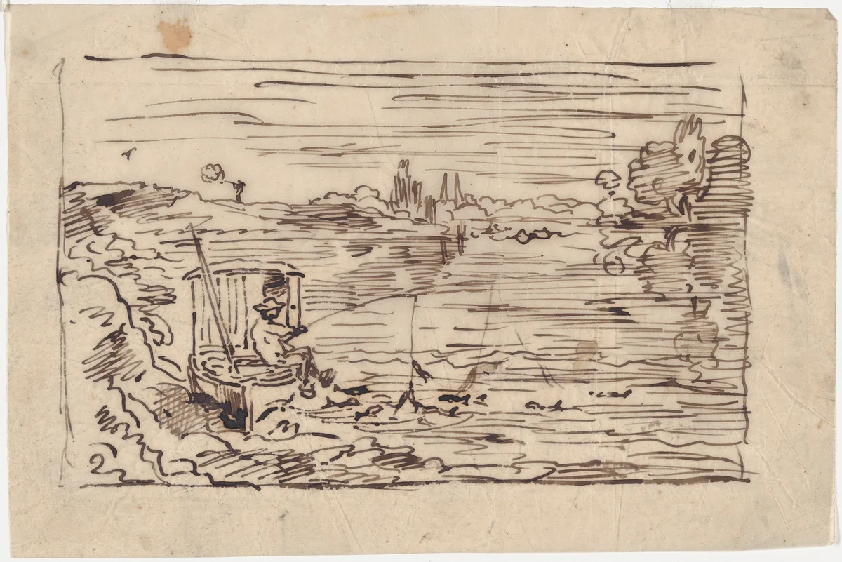 The Cabin Boy Fishing or Line Fishing by Charles-François Daubigny, drawing, 1862