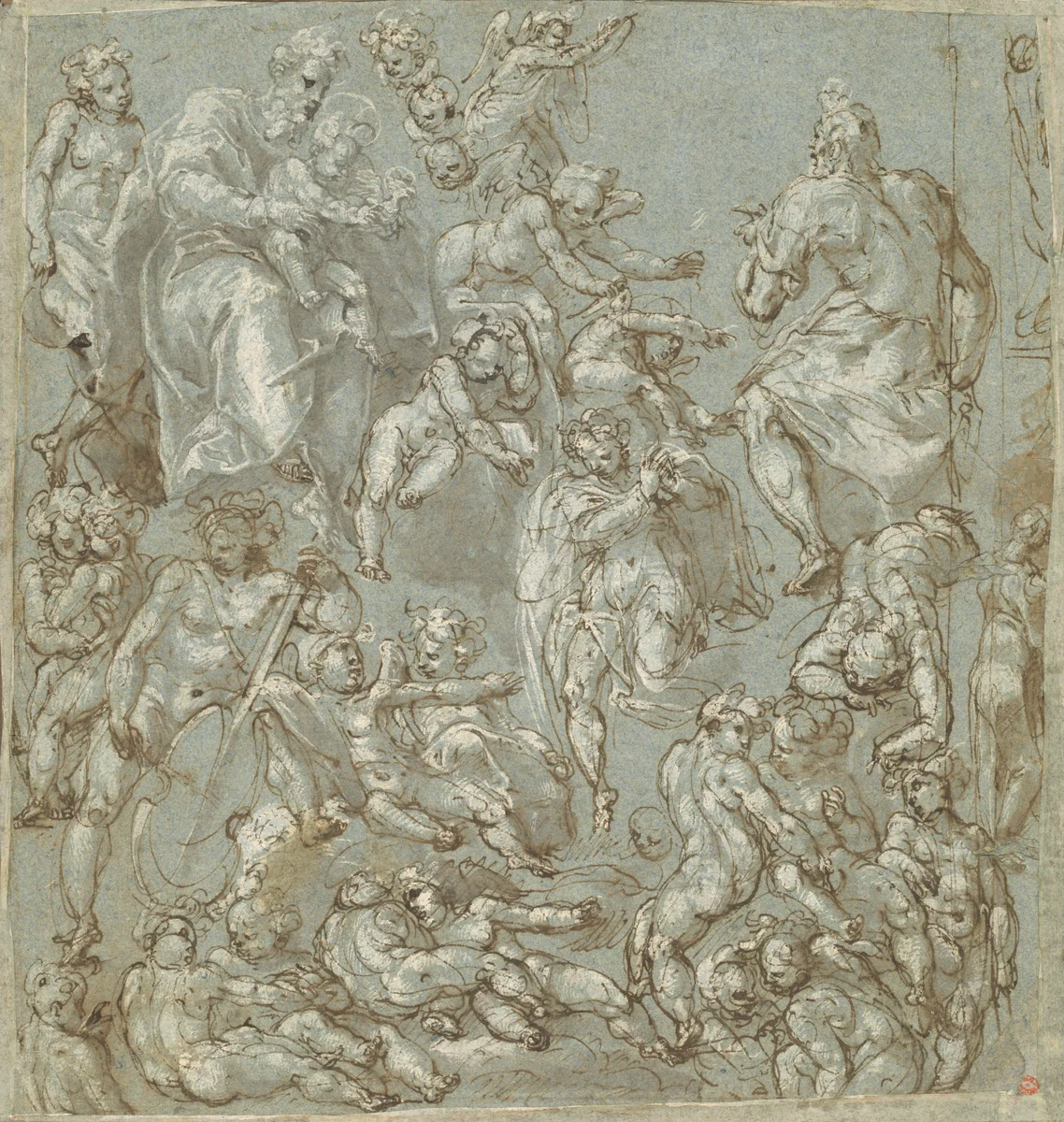 Saint Joseph and the Christ Child with Angels and Putti by Cesare Pollini, drawing, 1590-1600