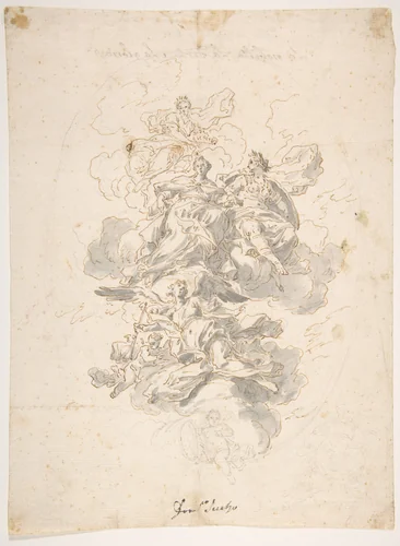 Group of Allegorical figures: Sketch for a Ceiling Decoration ? by Francesco Solimena, drawing, 1657-1747