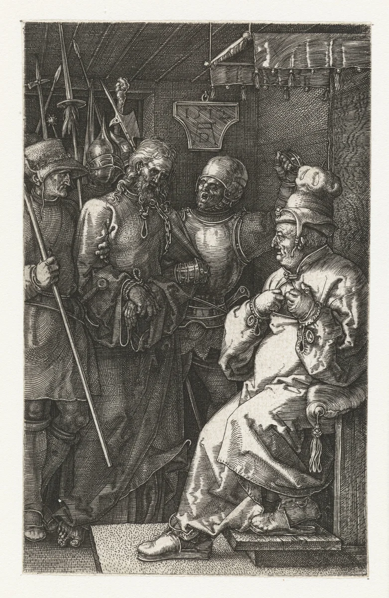 Christus voor Kajafas by Unknown, print, 1512