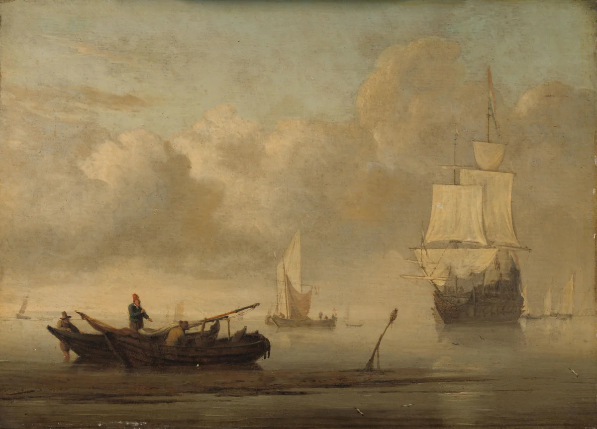Ships near the Coast during a Calm by Willem van de Velde, painting, 1650-1707