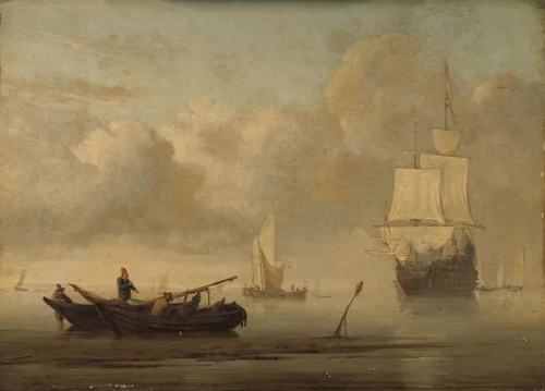 Ships near the Coast during a Calm by Willem van de Velde, painting, 1650-1707