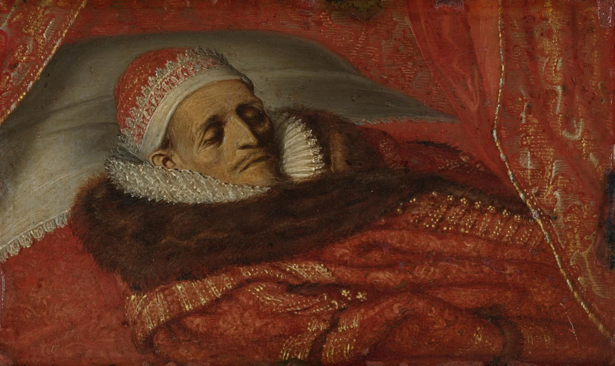 Stadhouder prins Maurits op zijn praalbed by Adriaen Pietersz van de Venne, painting, 1625
