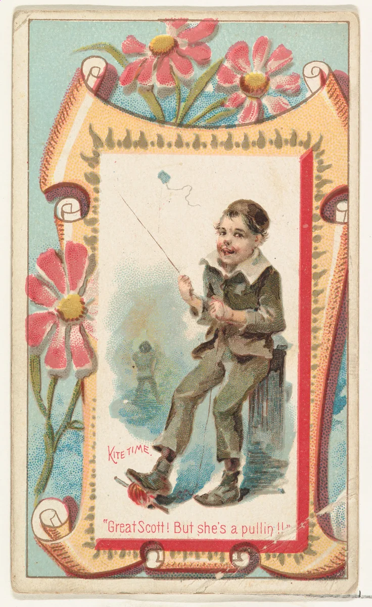 Kite Time, "Great Scott! But she's a pullin!!" from the Terrors of America set (N136) issued by Duke Sons & Co. to promote Honest Long Cut Tobacco by W. Duke, Sons & Co., print, 1888-1889