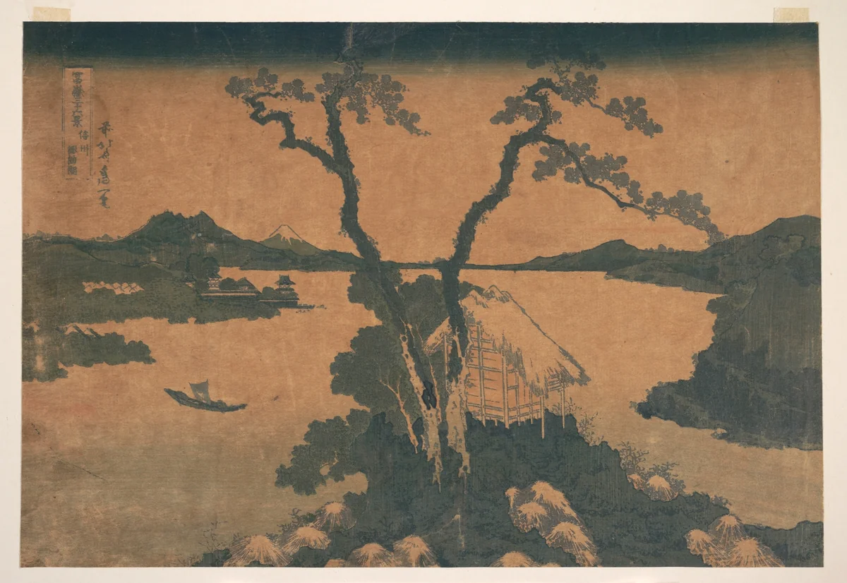 Lake Suwa in Shinano Province (Shinshū Suwako), from the series Thirty-six Views of Mount Fuji (Fugaku sanjūrokkei) by Katsushika Hokusai (葛飾 北斎), print, 1820-1842