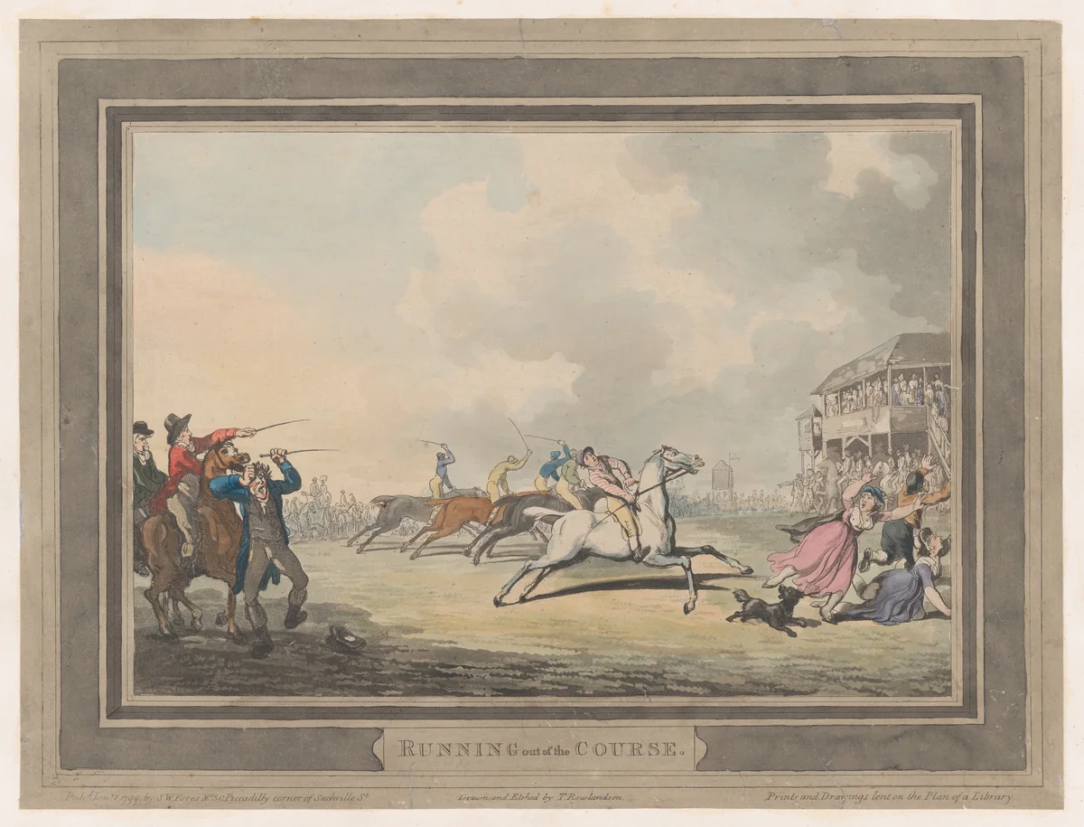 Running out of the Course by Thomas Rowlandson, print, 1799
