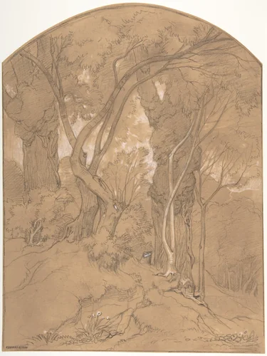 Trees in a Forest by Edouard Bertin, drawing, 1800-1880