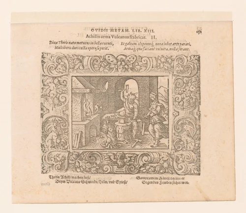 Vulcanus maakt de wapenrusting van Achilles by Virgilius Solis, print, 1569