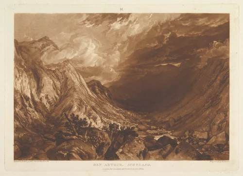 Ben Arthur, Scotland, part XIV, plate 69 from "Liber Studiorum" by Joseph Turner, print, 1819