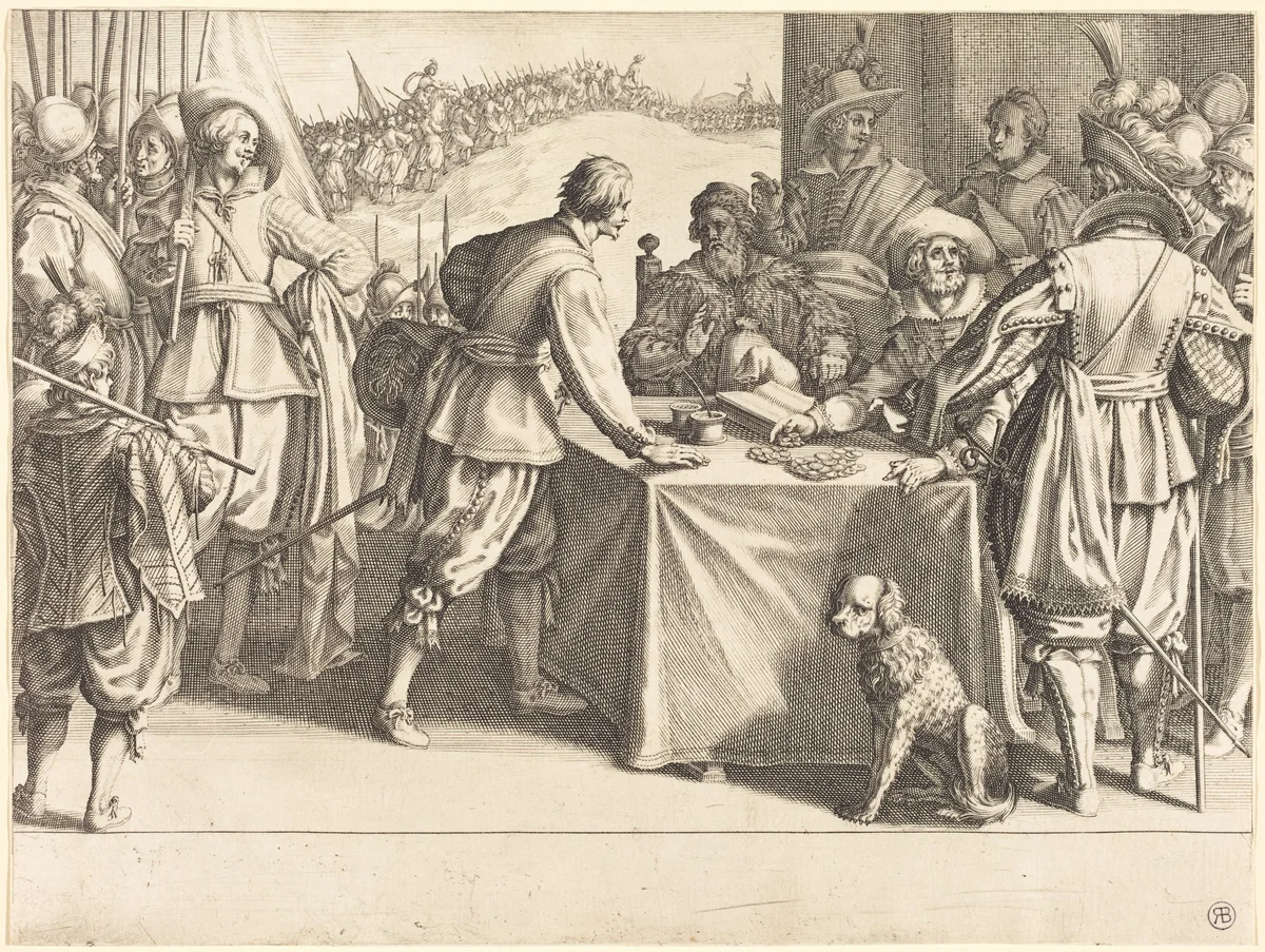 The Hiring of the Troops by Jacques Callot, print, 1614
