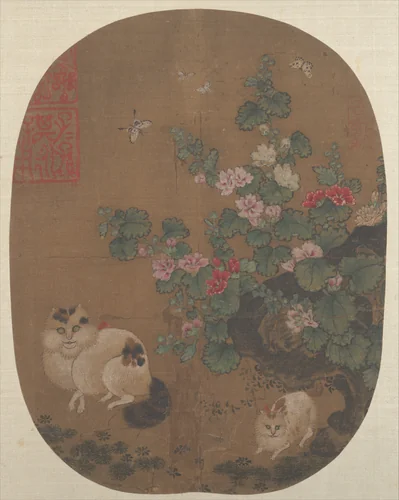 Hollyhocks and Cats by Unidentified Artist, painting, 1368-1644