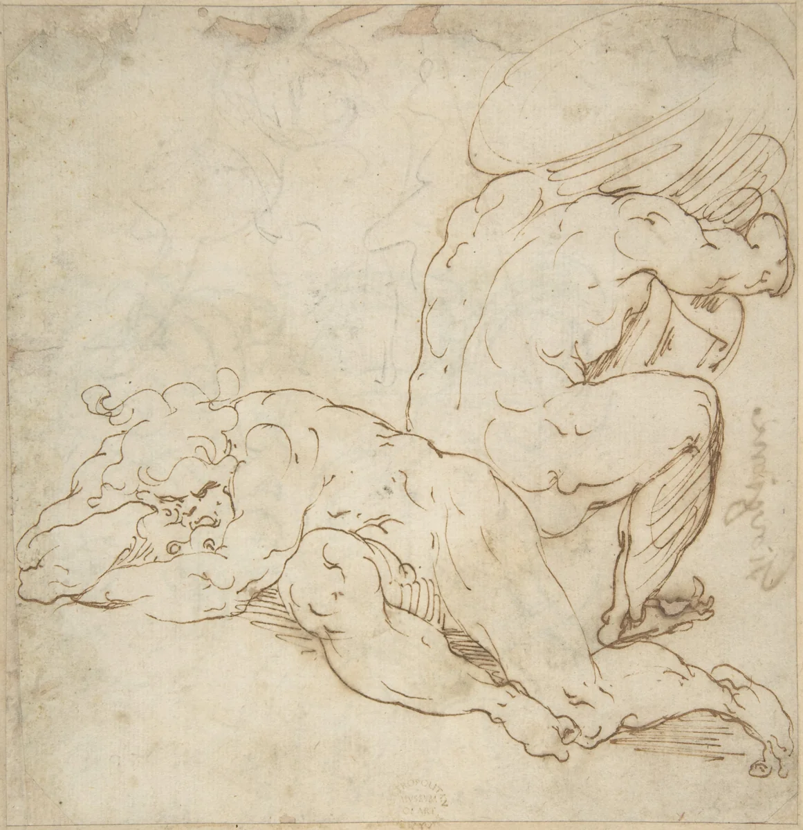 Sisyphus and Tantalus by anonymous, drawing, 1500-1600