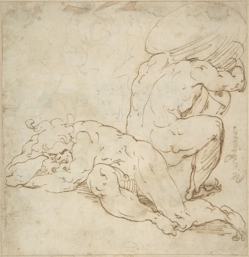 Sisyphus and Tantalus by anonymous, drawing, 1500-1600