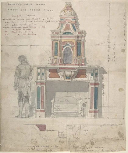 Design for a Chimneypiece Made from an Old Altarpiece by anonymous, drawing, 1800-1900
