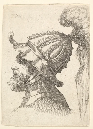 Helmeted head by Wenceslaus Hollar, print, 1625-1700