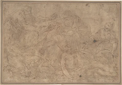 Lamentation over the Dead Christ by anonymous, drawing, 1600-1700