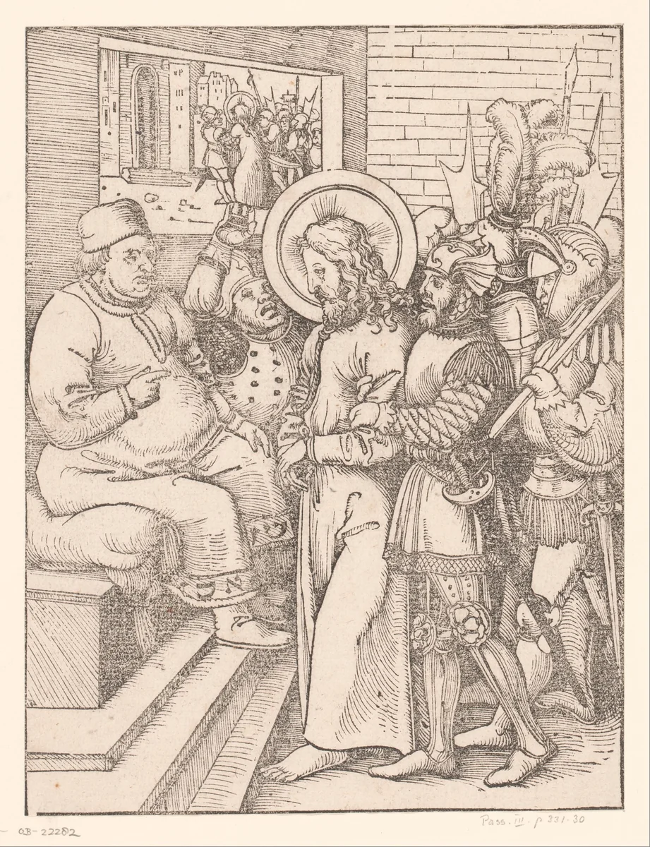 Christus voor Annas by anonymous, print, 1490-1526