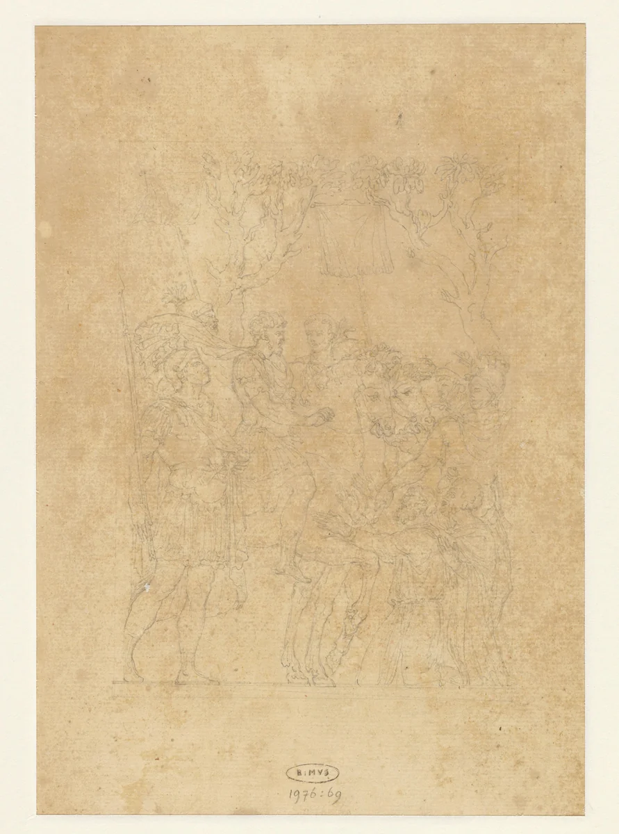 Marcus Aurelius en de onderworpen Barbaren by Claude Joseph Vernet, drawing, 1724-1789