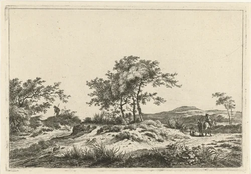Landschap met ruiter en voetganger by Hermanus Fock, print, 1781-1822