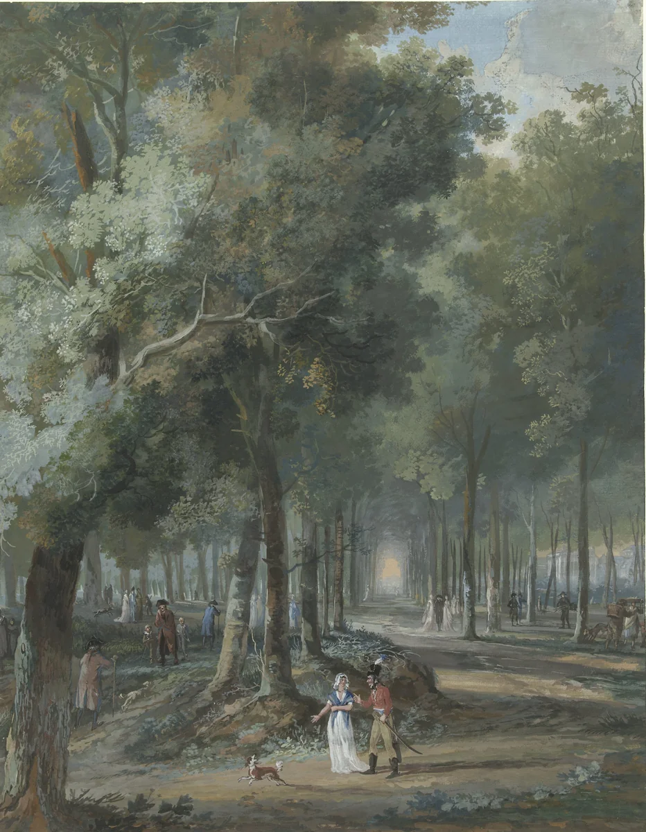 Wandelaars in een park by Arie Lamme, drawing, 1758-1801