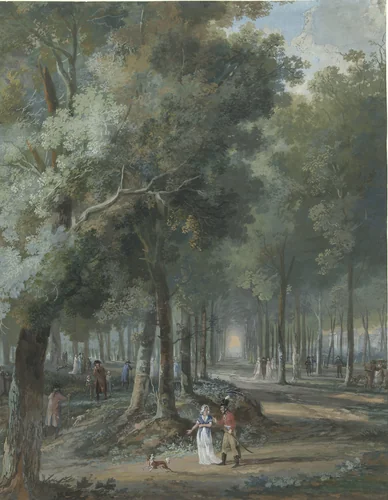 Wandelaars in een park by Arie Lamme, drawing, 1758-1801