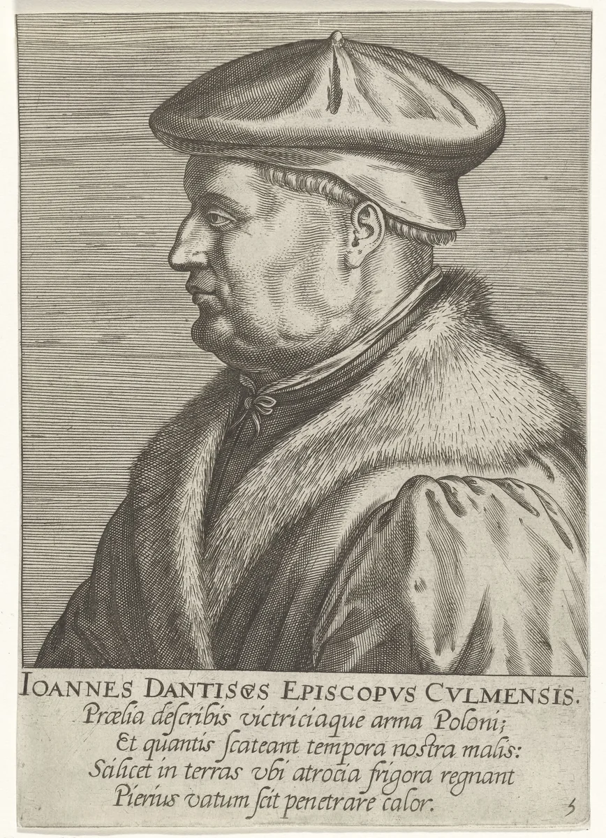 Portret van Johannes Danticus by Philips Galle, print, 1587-1606