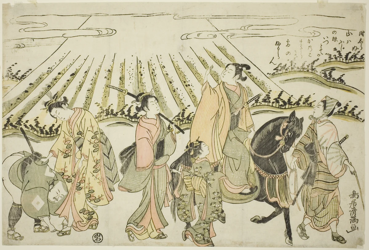 A parody of Narihira's eastern journey by Torii Kiyomitsu I, print, 1759-1769