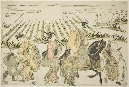 A parody of Narihira's eastern journey by Torii Kiyomitsu I, print, 1759-1769